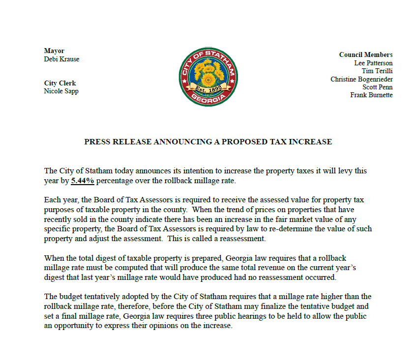 Public Notice-Notice Of Tax Increase